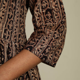 Black Block Print Natural Dyed Cotton Tiered Kalamkari Dress