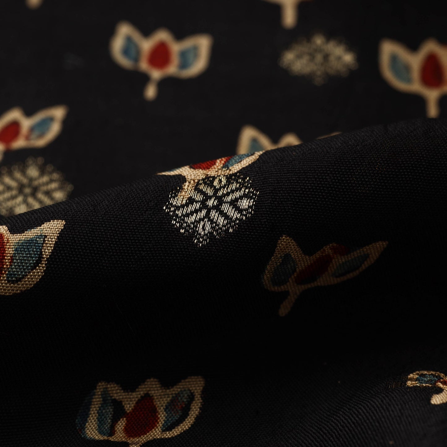 Natural dyed dola silk jacquard buti fabric 02 - handcrafted