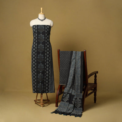 Black - natural dyed hand 3pc unstitched dress material 10