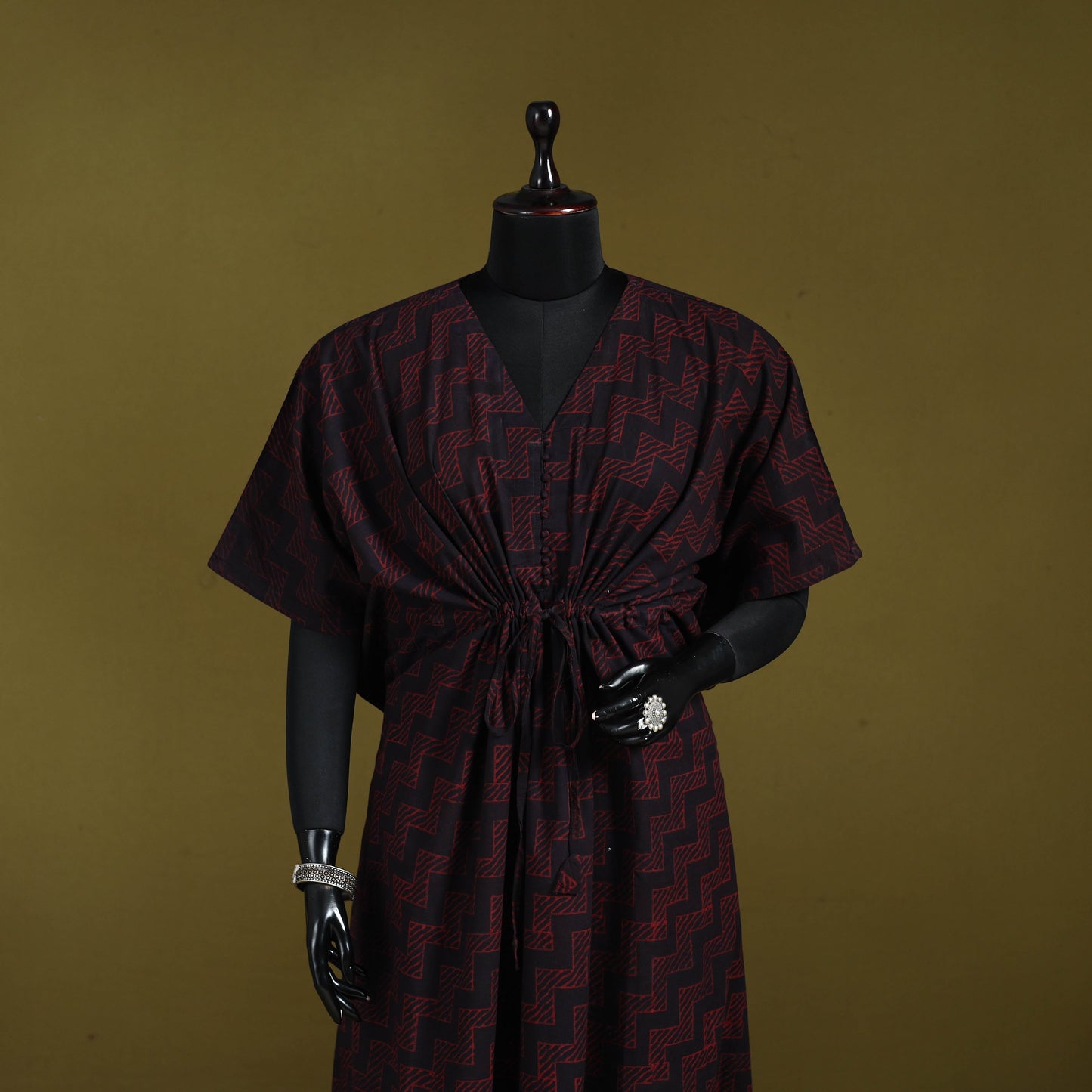 Natural dyed hand akola cotton long kaftan 33 - handcrafted
