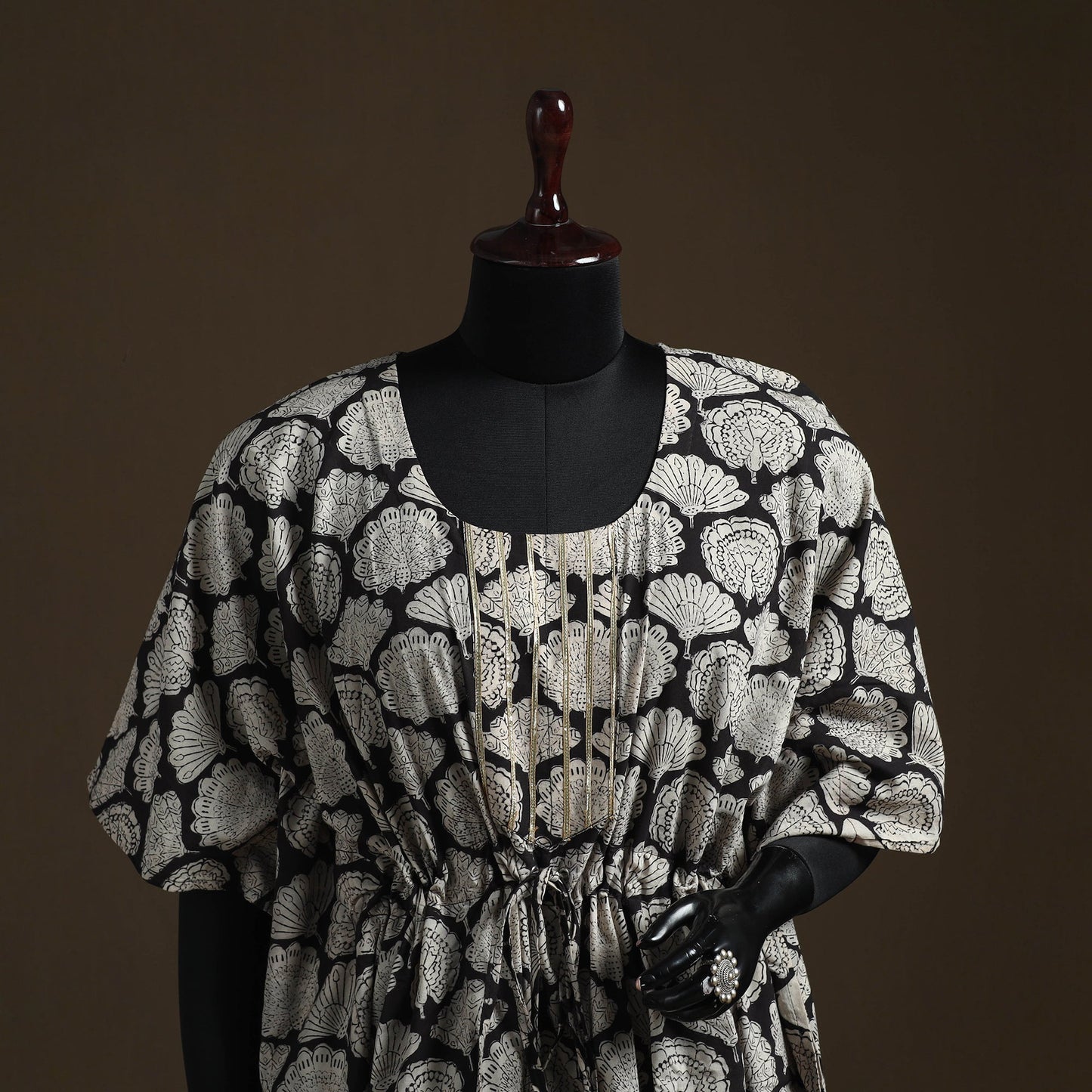 Natural dyed hand block bagru print gota work cotton kaftan