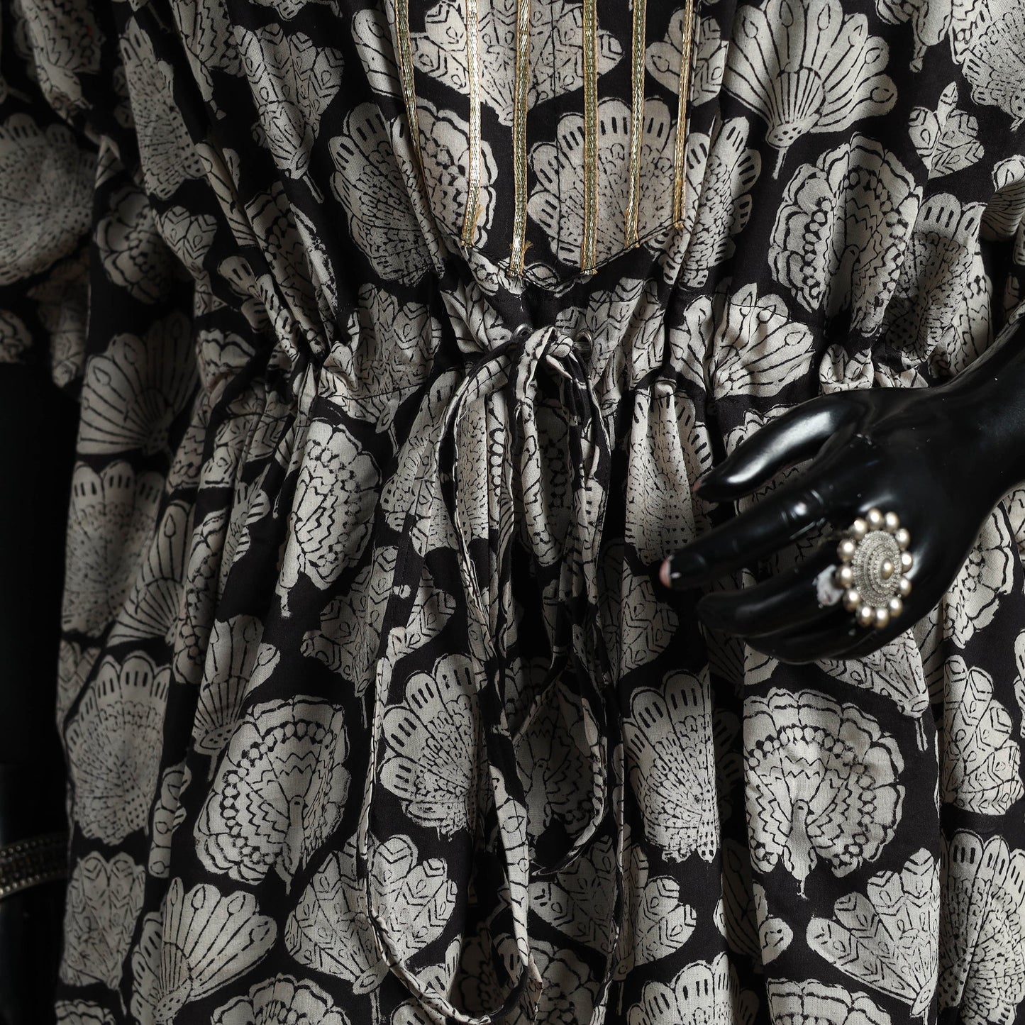 Natural dyed hand block bagru print gota work cotton kaftan