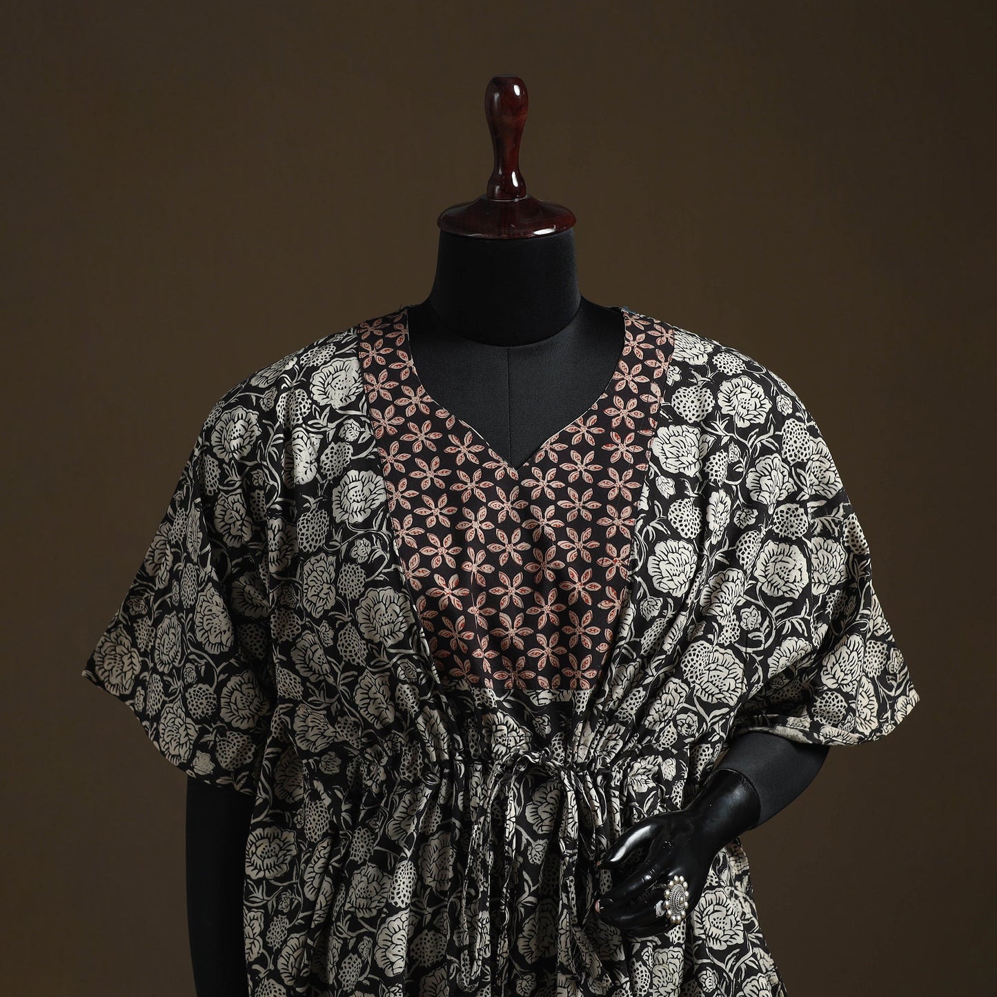 Natural dyed hand block bagru print patchwork cotton kaftan