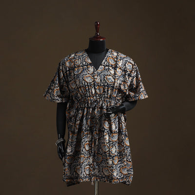 Natural dyed hand block kalamkari print cotton kaftan