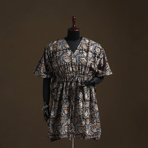 Natural dyed hand block kalamkari print cotton kaftan