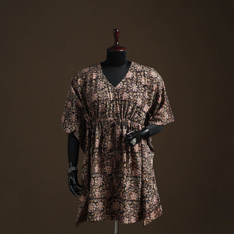 Natural dyed hand block kalamkari print cotton kaftan
