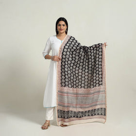 Black - Natural Dyed Hand Block Print Chanderi Silk Bagh Dupatta 14