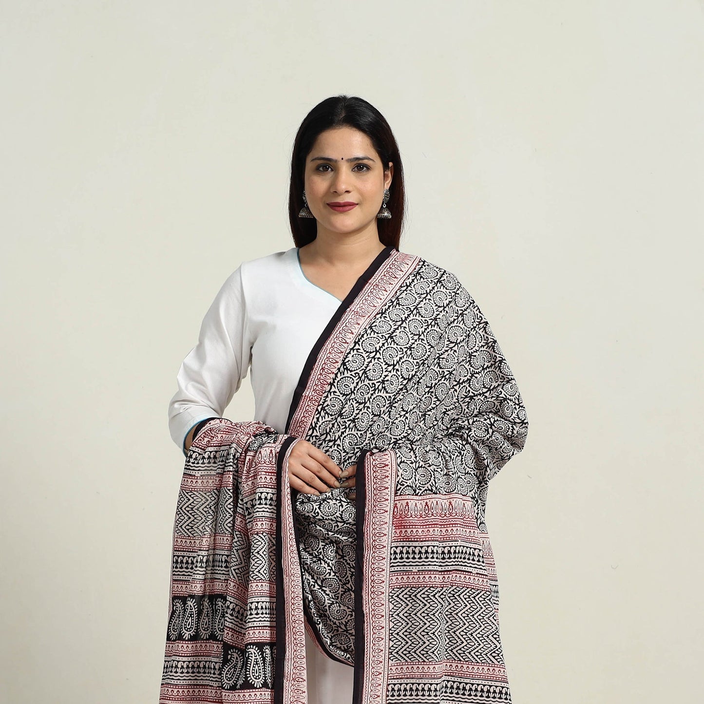 Black - natural dyed hand cotton bagh dupatta 04