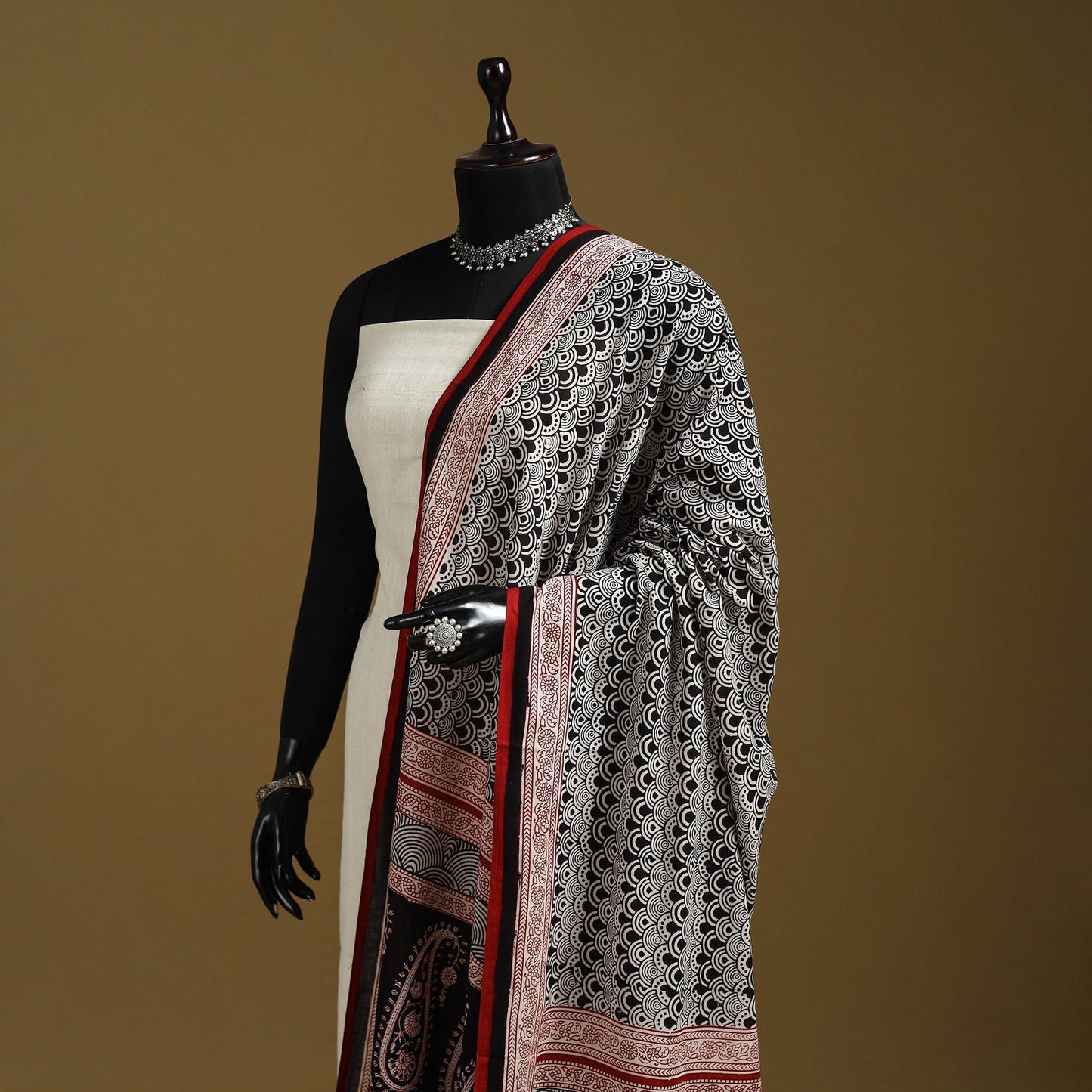 Black - natural dyed hand cotton bagh dupatta 11