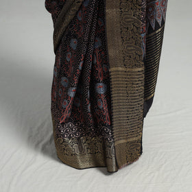 Natural Dyed Hand Block Print Dola Silk Ajrakh Saree 05