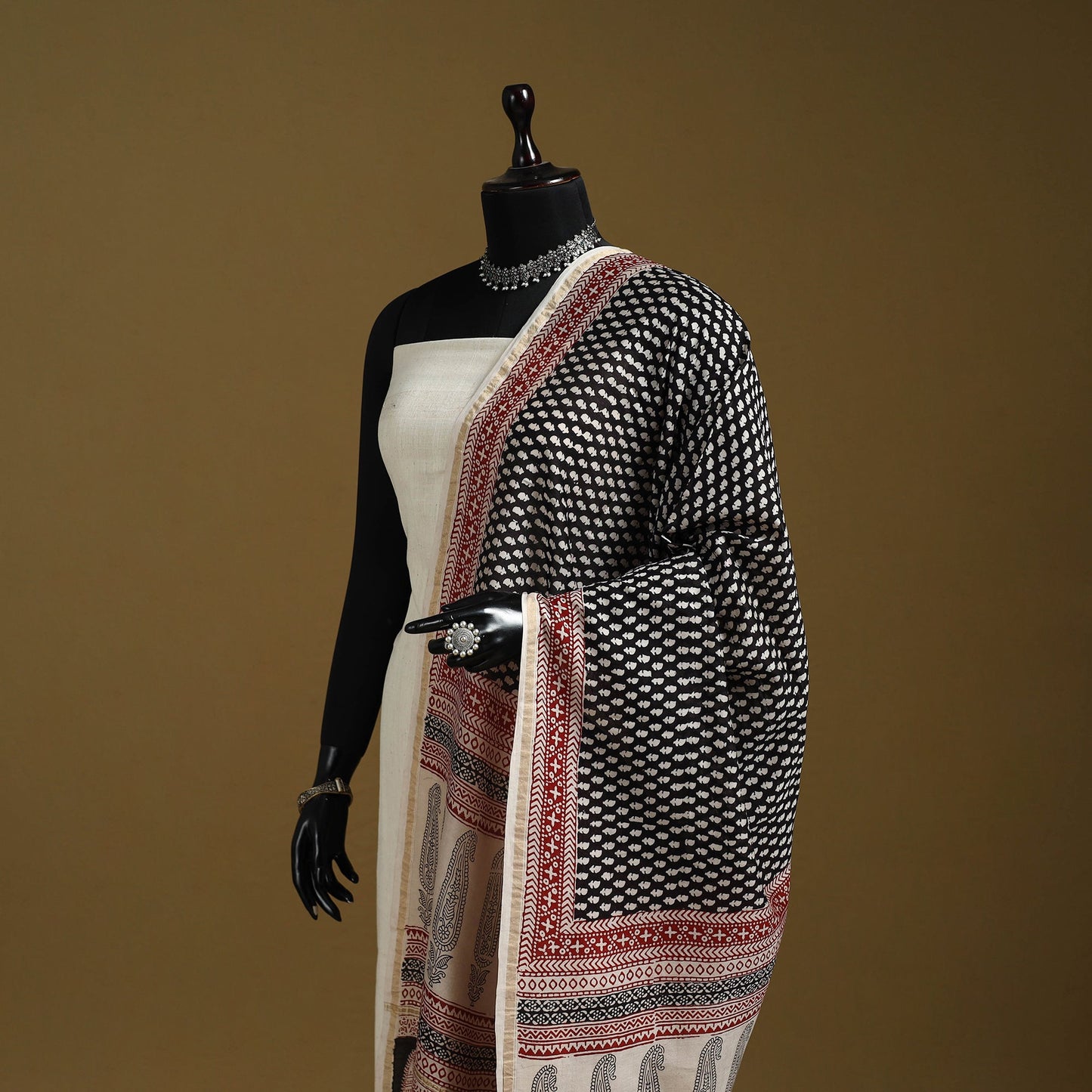 Black - natural dyed hand chanderi silk bagh dupatta 04