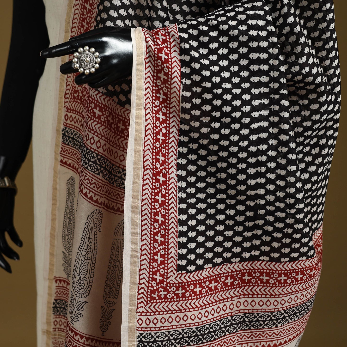 Black - natural dyed hand chanderi silk bagh dupatta 04