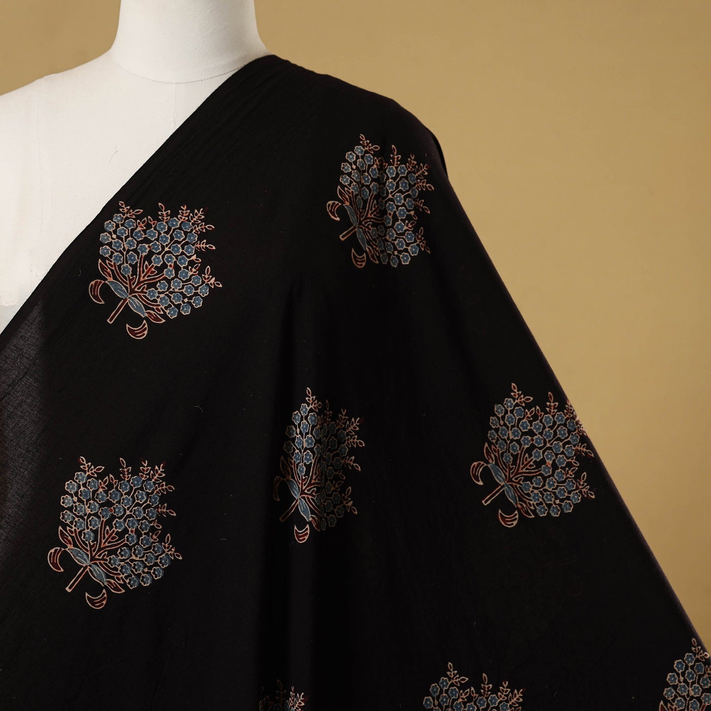 Black - natural dyed hand cotton fabric 01 - handcrafted