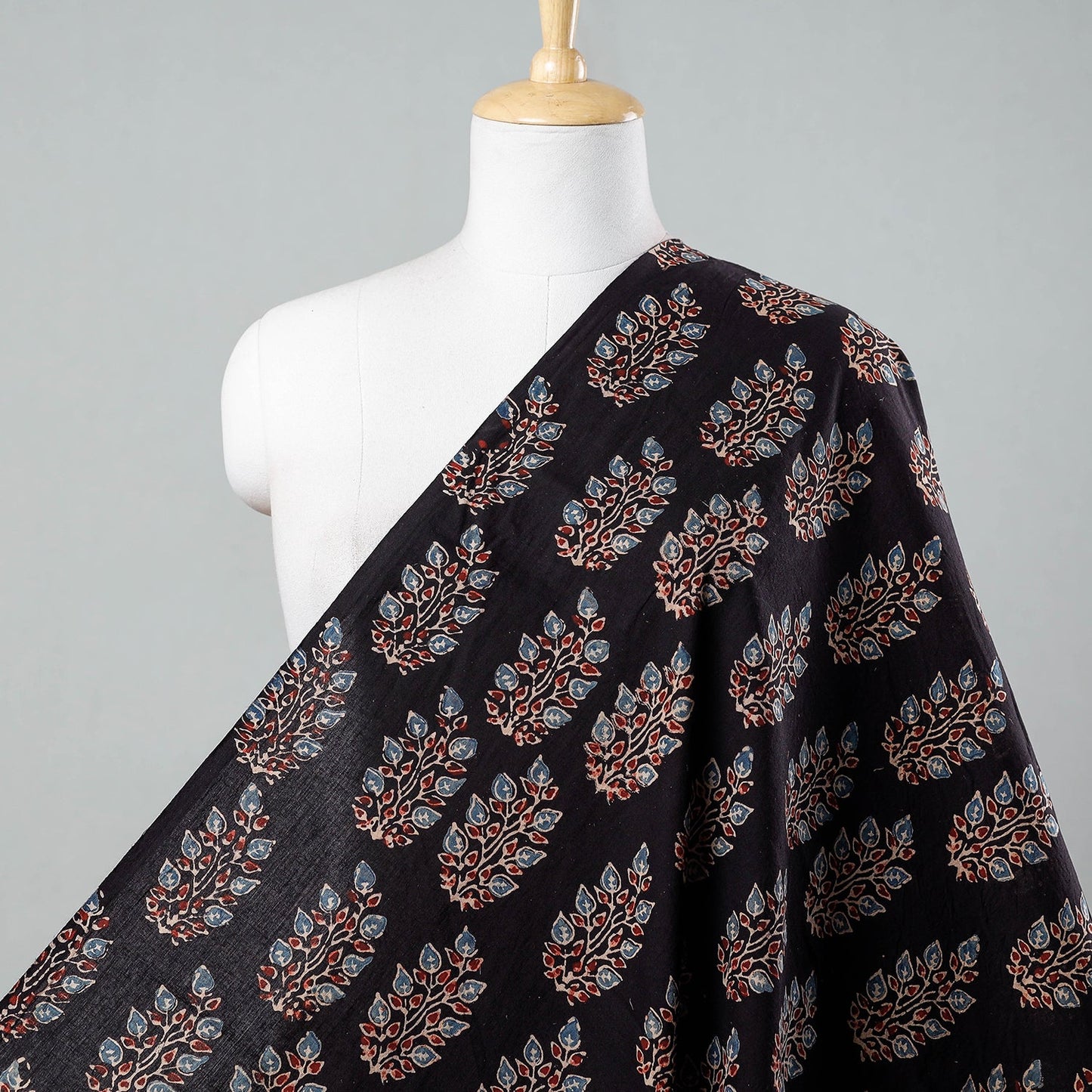  Black Block Print Cotton Ajrakh Fabric