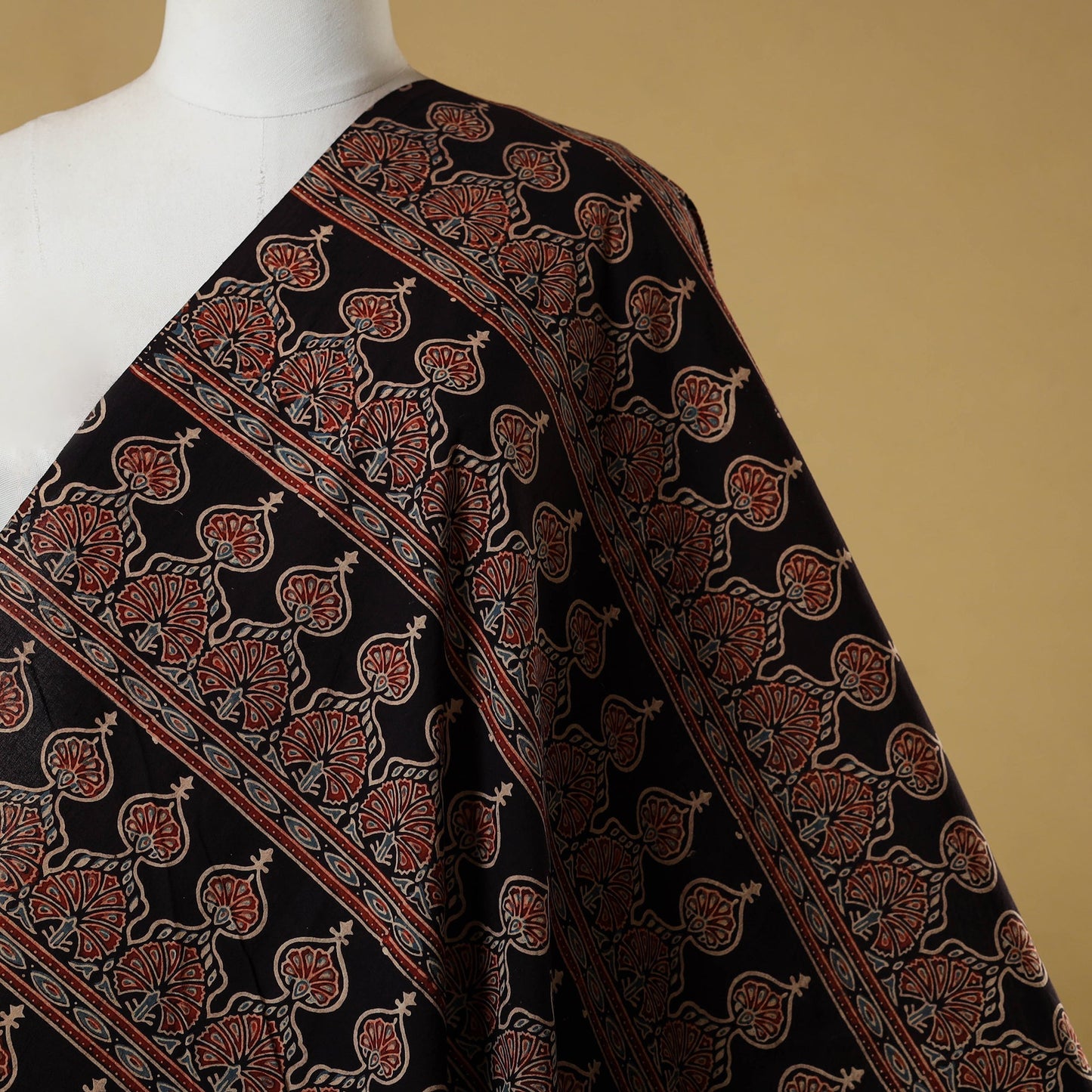 Black - natural dyed hand cotton fabric 01 - handcrafted