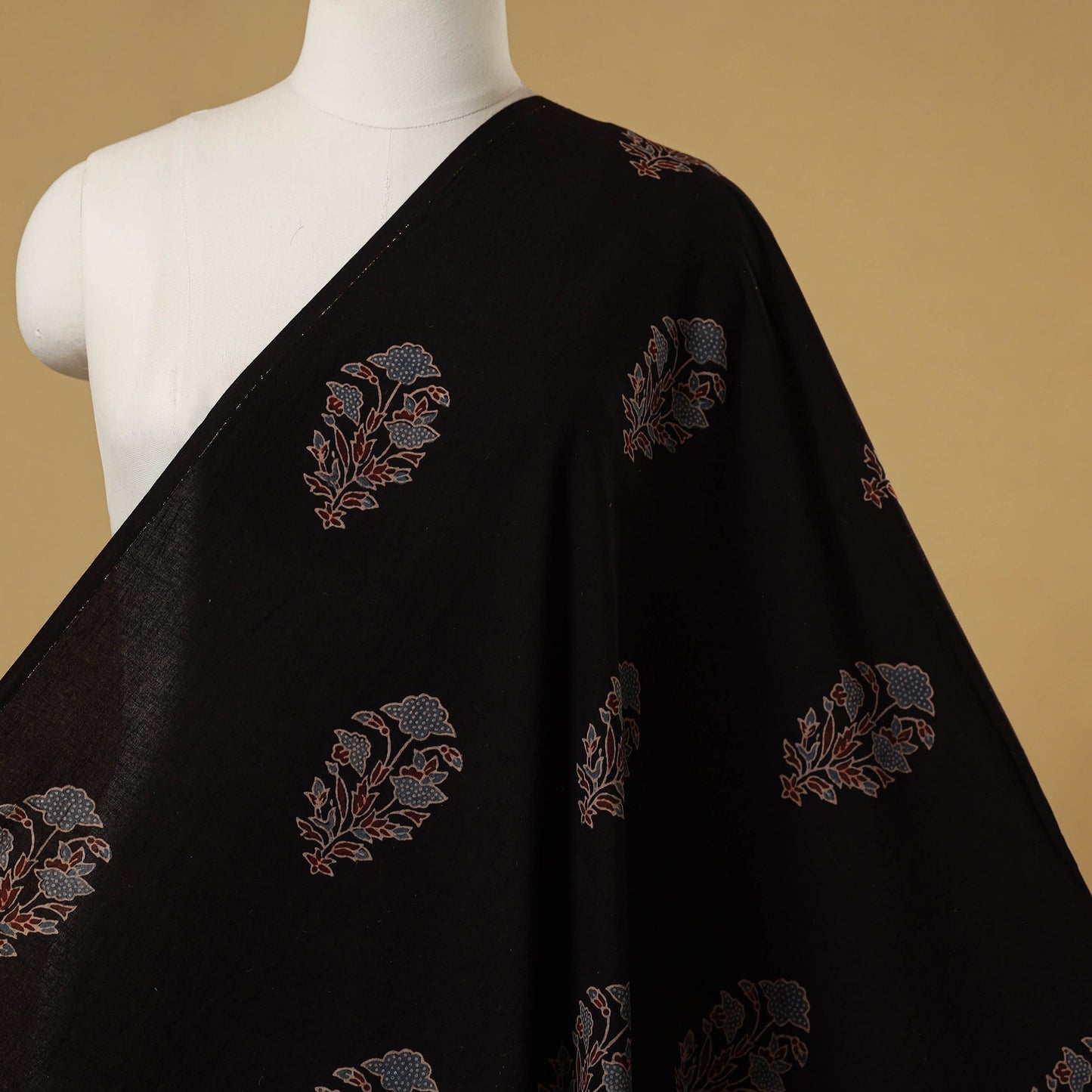 Black - natural dyed hand cotton fabric 02 - handcrafted