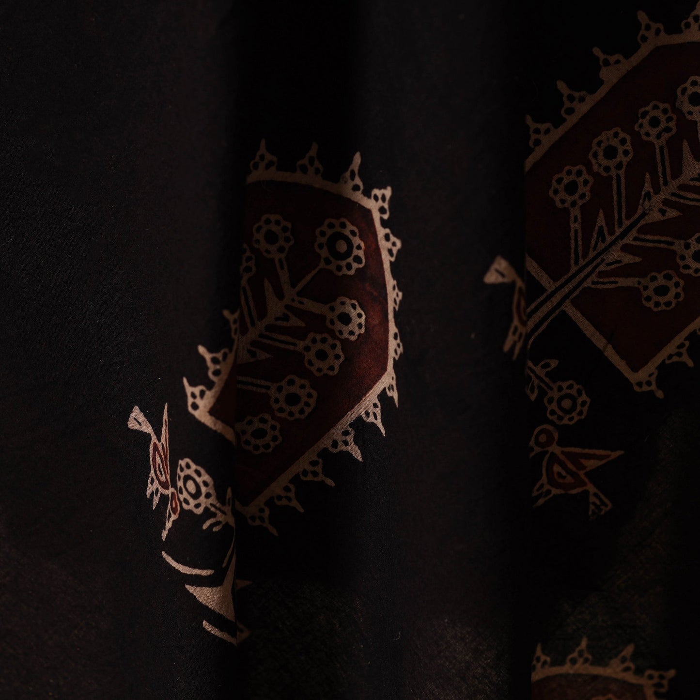 Black - natural dyed hand cotton fabric 03 - handcrafted