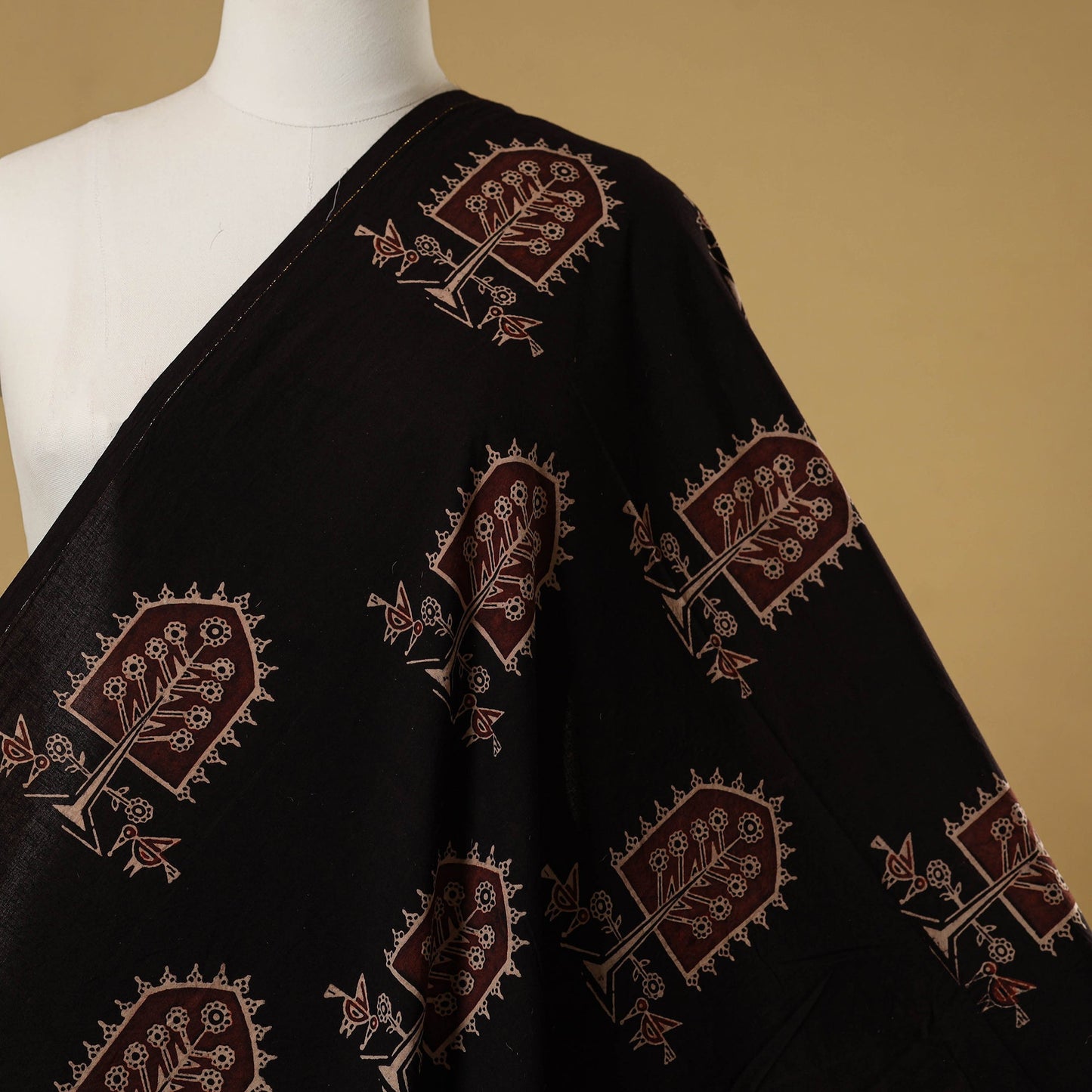 Black - natural dyed hand cotton fabric 03 - handcrafted