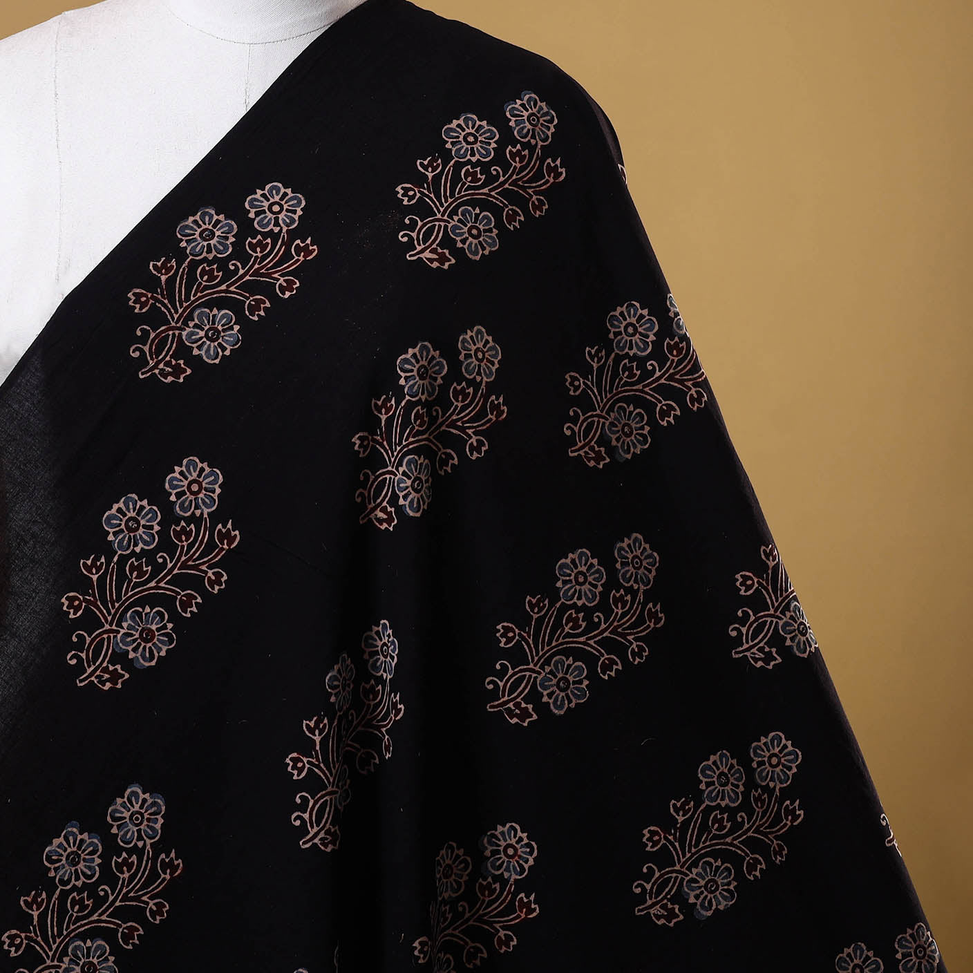 Black - natural dyed hand cotton fabric 08 - handcrafted