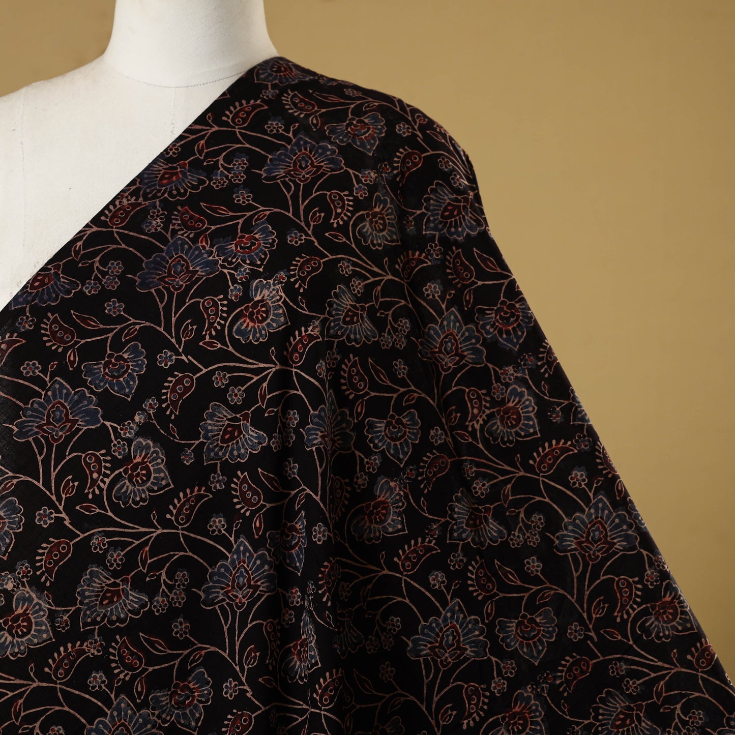 Black - natural dyed hand cotton fabric 11 - handcrafted