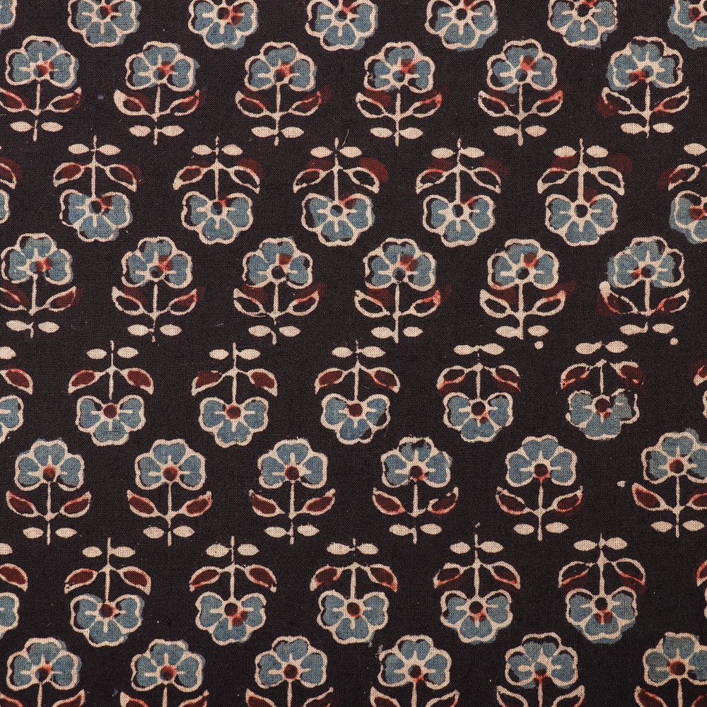Buy Black Ajrakh Hand Block Printed Cotton Fabric