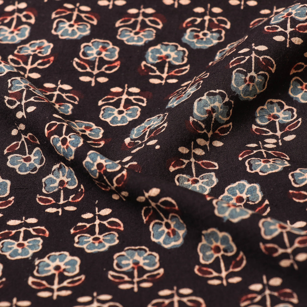 Buy Black Ajrakh Hand Block Printed Cotton Fabric