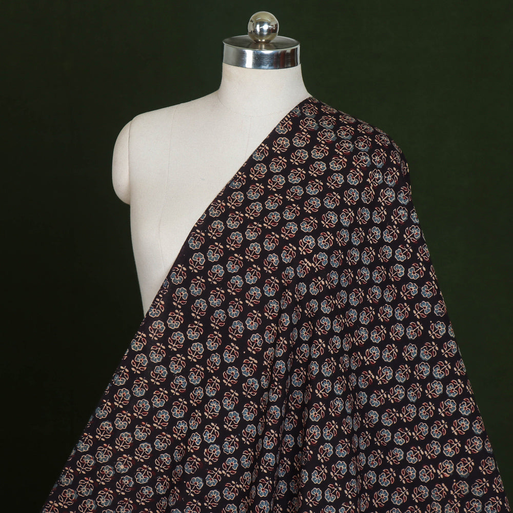 Buy Black Ajrakh Hand Block Printed Cotton Fabric