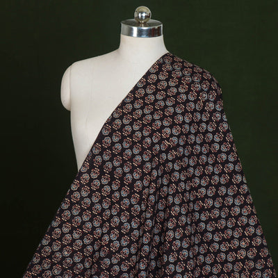 Buy Black Ajrakh Hand Block Printed Cotton Fabric