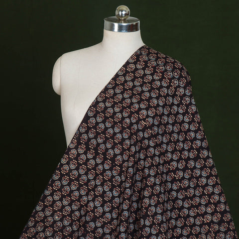 Buy Black Ajrakh Hand Block Printed Cotton Fabric