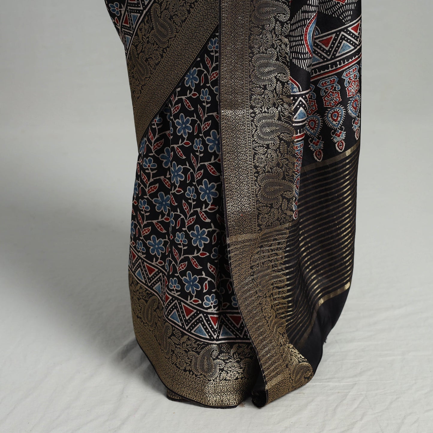  Natural Dyed Hand Block Print Dola Silk Ajrakh Saree