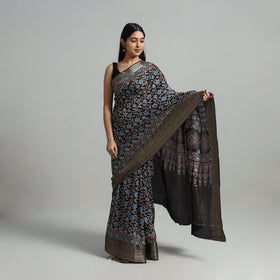  Natural Dyed Hand Block Print Dola Silk Ajrakh Saree