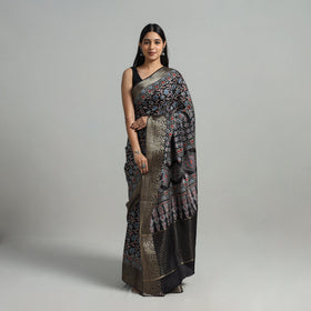  Natural Dyed Hand Block Print Dola Silk Ajrakh Saree