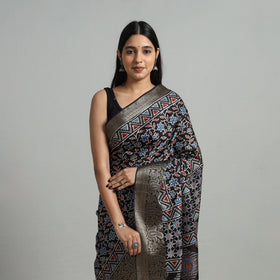  Natural Dyed Hand Block Print Dola Silk Ajrakh Saree