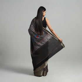 Natural Dyed Hand Block Print Dola Silk Ajrakh Saree 05