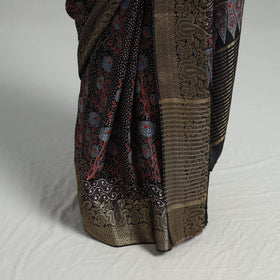 Natural Dyed Hand Block Print Dola Silk Ajrakh Saree 05