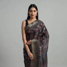 Natural Dyed Hand Block Print Dola Silk Ajrakh Saree 05