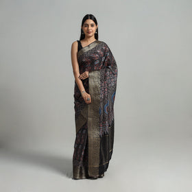 Natural Dyed Hand Block Print Dola Silk Ajrakh Saree 05
