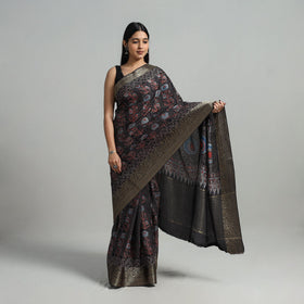 Natural Dyed Hand Block Print Dola Silk Ajrakh Saree 05