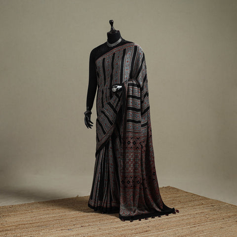 Natural dyed hand modal silk saree with tassels 09