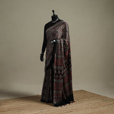 Natural dyed hand modal silk saree with tassels 10