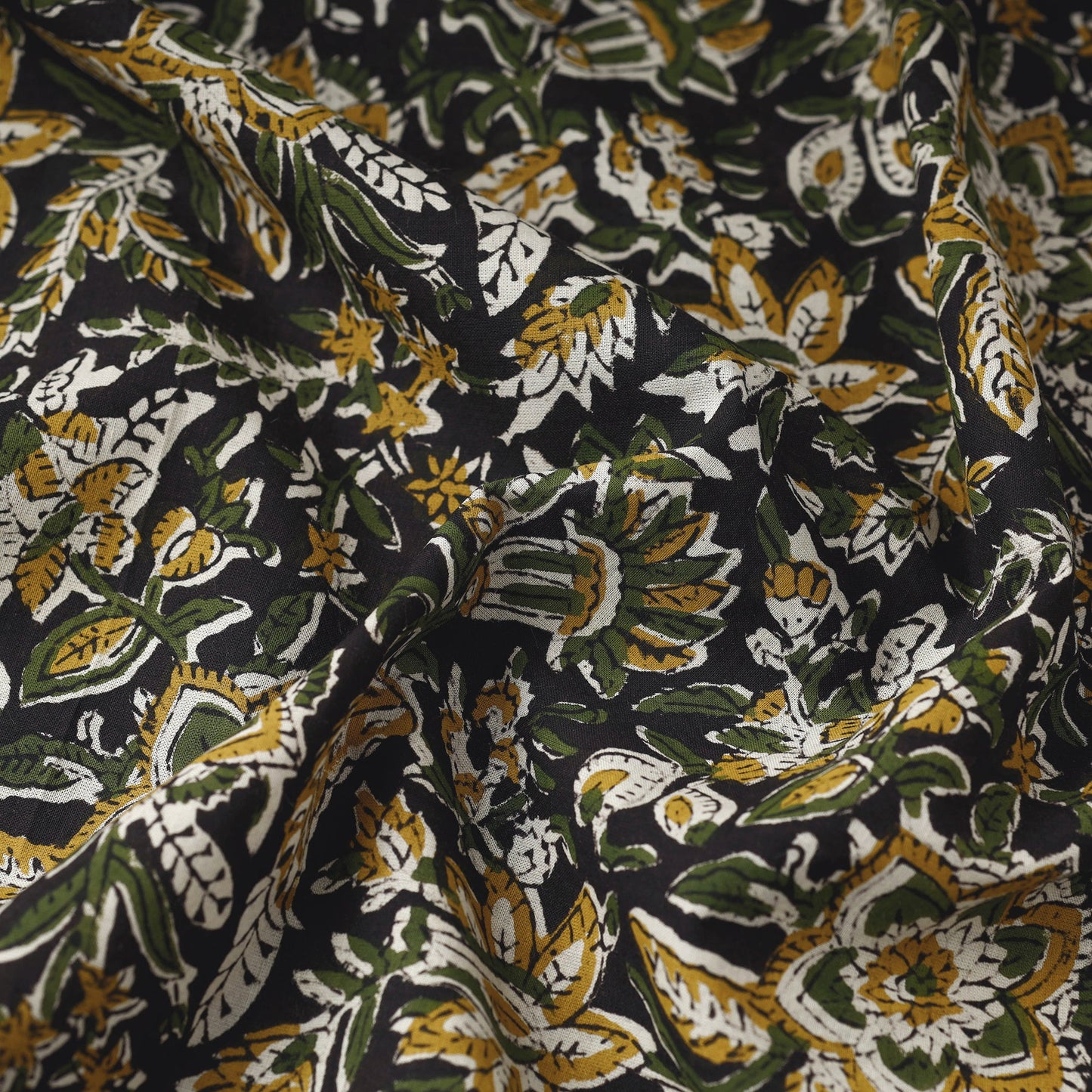 Black Traditional Bagru Print Fabric from Rajasthan