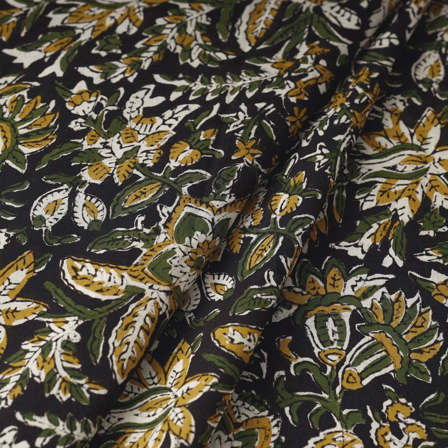 Black Traditional Bagru Print Fabric from Rajasthan
