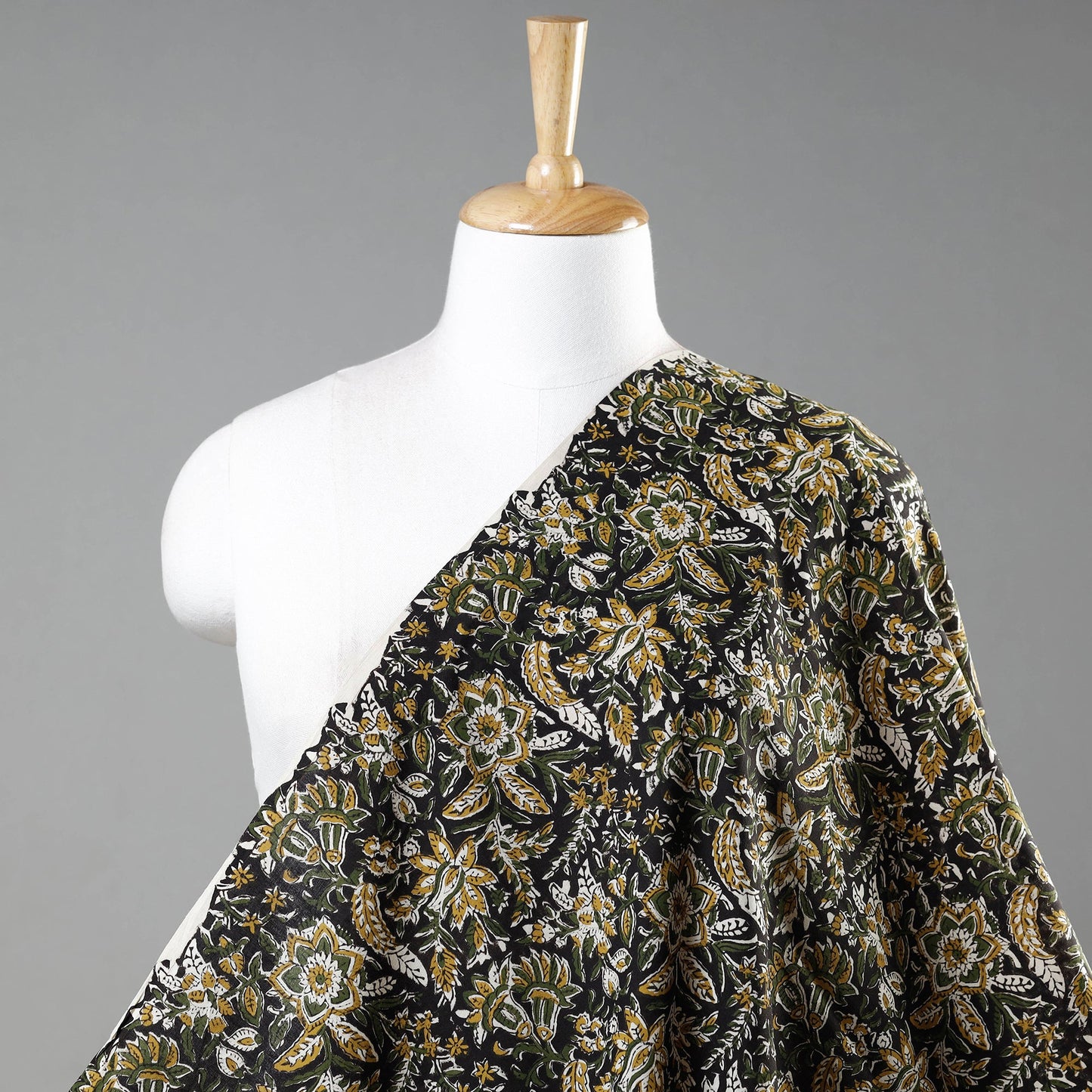 Black Traditional Bagru Print Fabric from Rajasthan