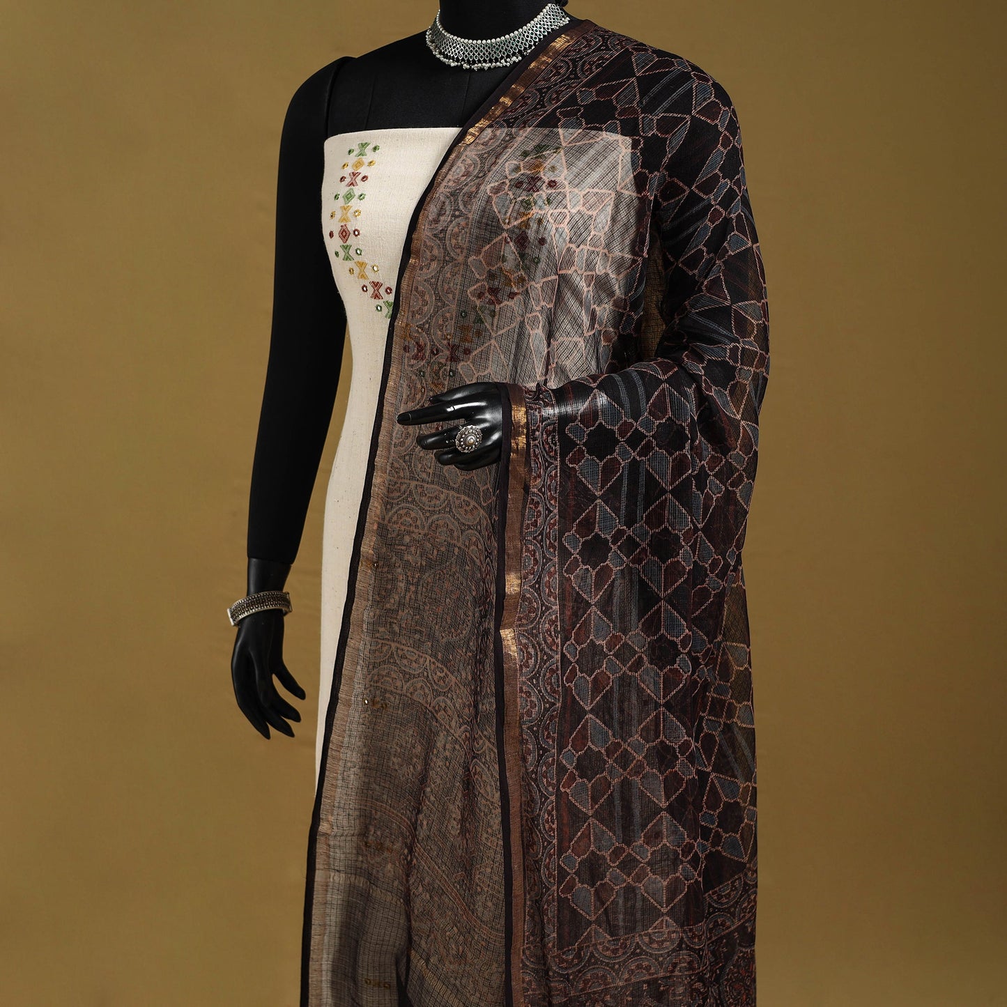 Black - natural dyed kota doria cotton dupatta 03