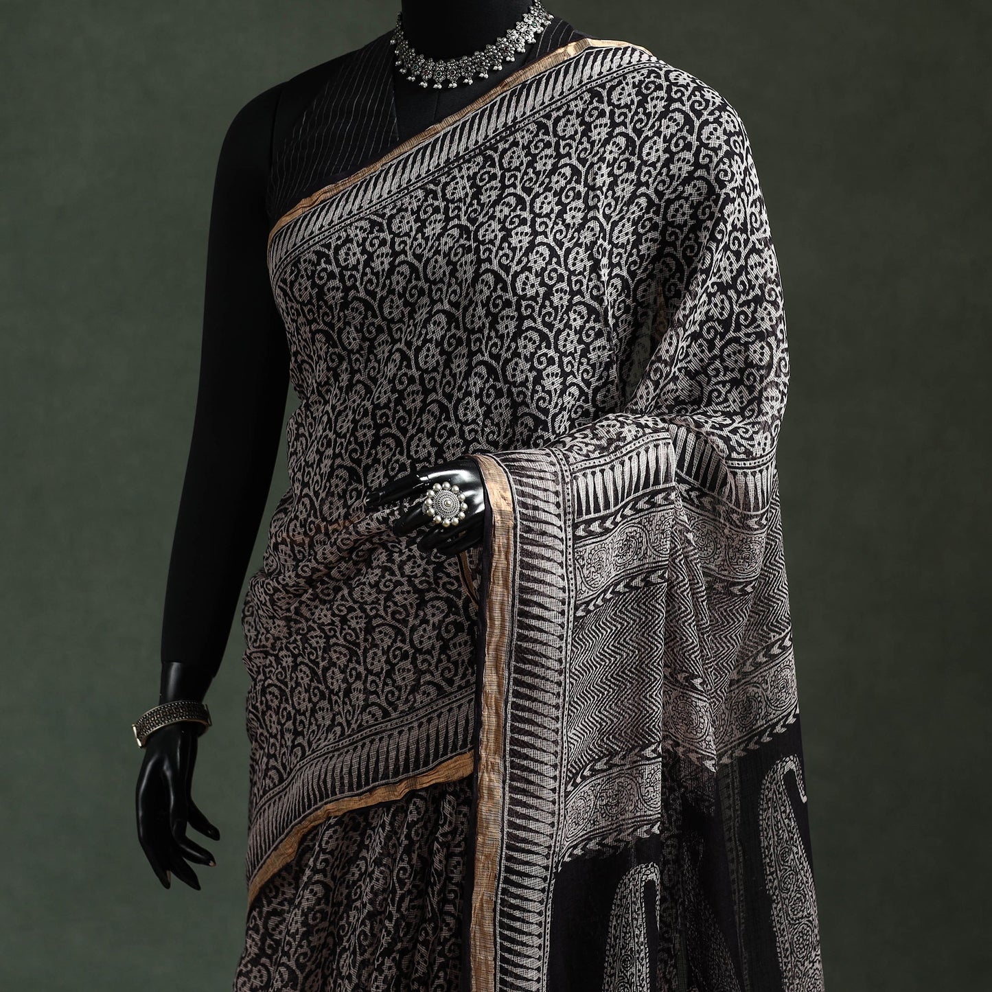 Natural dyed kota doria cotton hand block bagh print saree