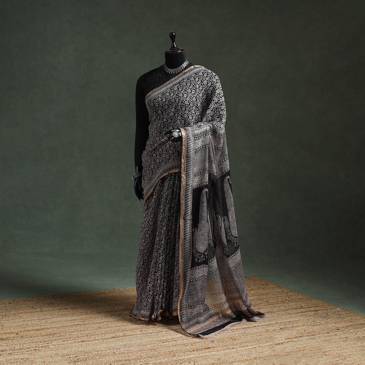 Natural dyed kota doria cotton hand block bagh print saree