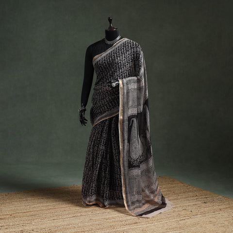 Natural dyed kota doria cotton hand block bagh print saree