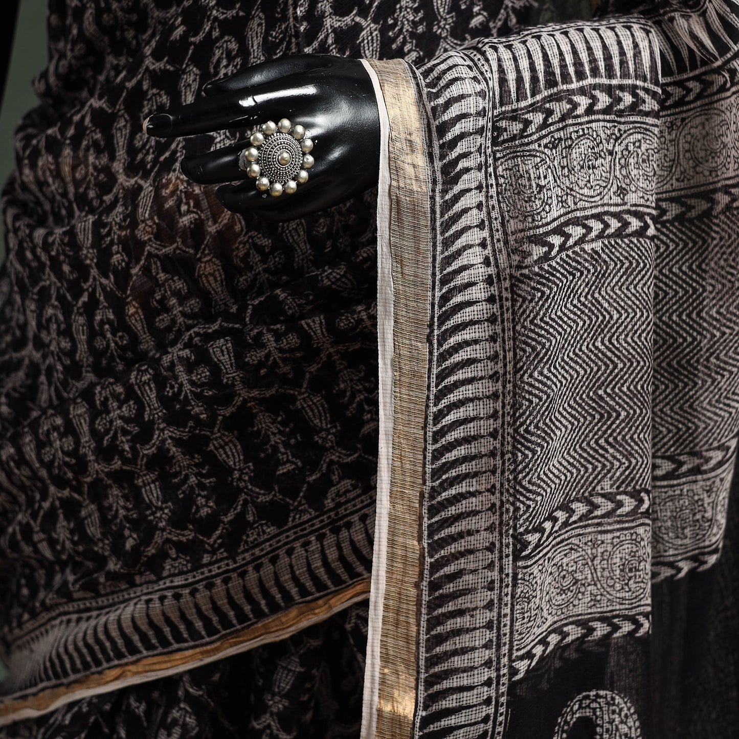 Natural dyed kota doria cotton hand block bagh print saree