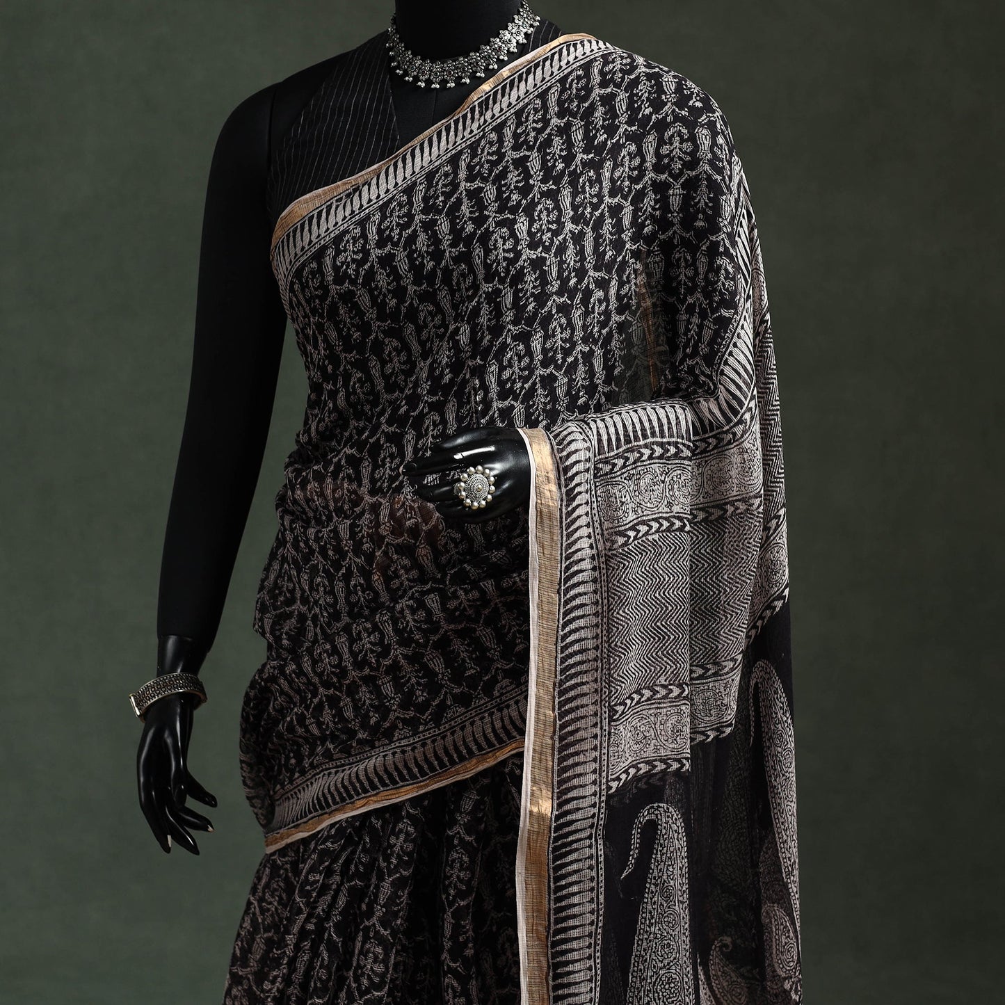 Natural dyed kota doria cotton hand block bagh print saree