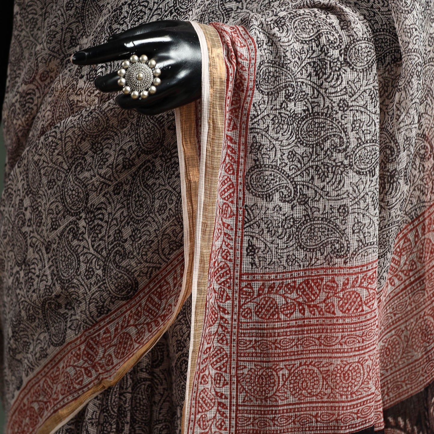 Natural dyed kota doria cotton hand block bagh print saree